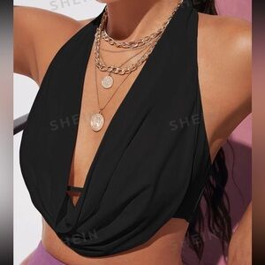 SHEIN BAE Draped Front Tie Backless Halter Top